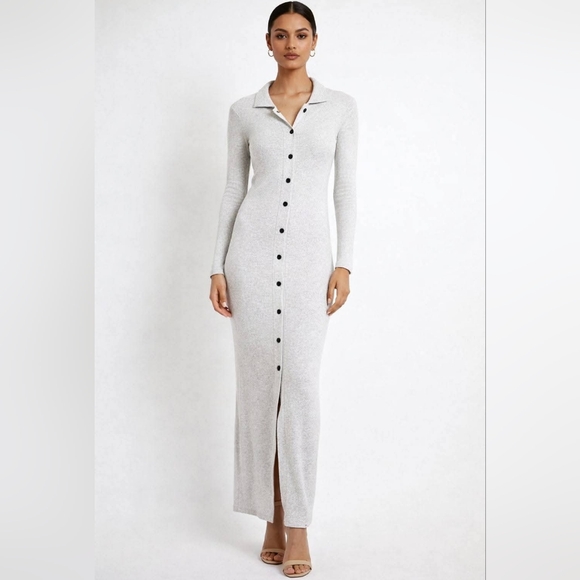 Inwear Dresses & Skirts - InWear Ribbed Button Long Sleeve Polo Maxi Dress